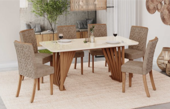 Mesa Adriana 180x90cm OFF White C/vidrio Galpón