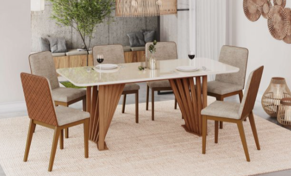 Mesa Adriana 200x90cm OFF White C/vidrio Galpón