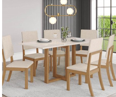 Mesa Natali Medidas: 160x90cm Off White C/vidrio Galpón