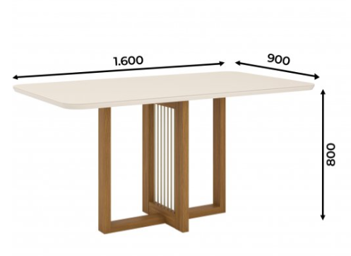 Mesa Natali Medidas: 160x90cm Off White C/vidrio Galpón