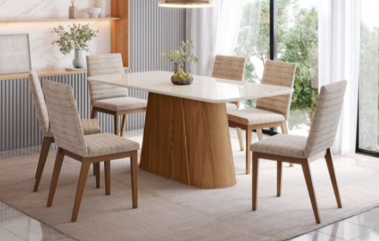 Mesa Olivia Medidas: 160x90cm OFF White C/vidrio Galpón