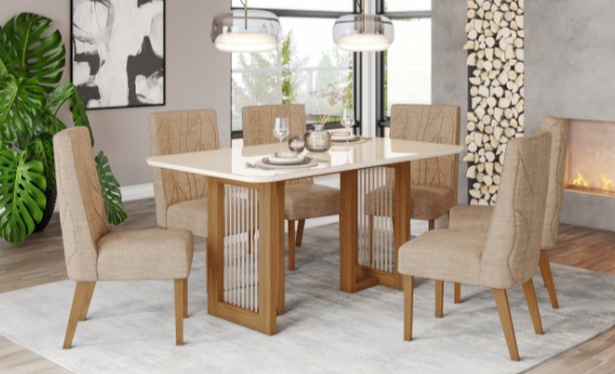 Mesa Yara Medidas: 180x90cm OFF White C/vidrio Galpón