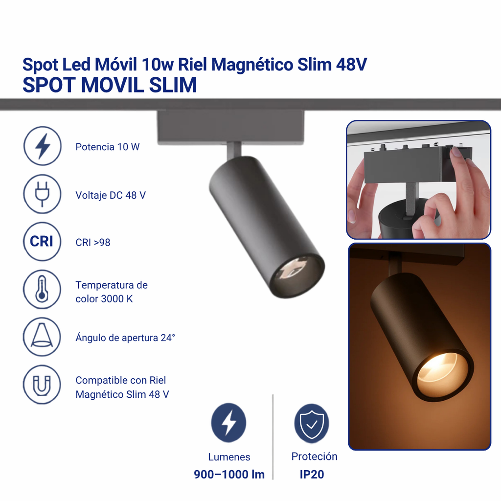 Led Pista Móvil SD-10w Riel Magnético Slim 48V mayorled