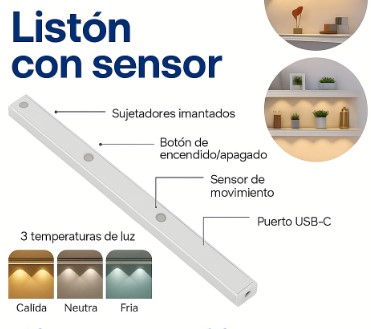 LISTON LED CON SENSOR DE MOVIMIENTO PUNTOS 40CM joma