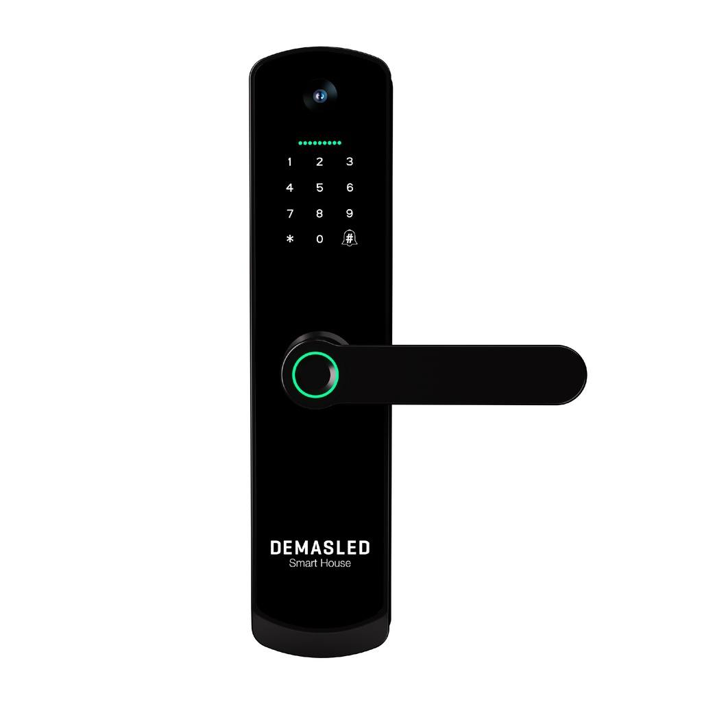 Cerradura Biométrica Smart WIFI de Vidrio Templado con Cámara DeMasLed