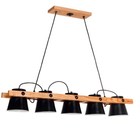 Colgante 5 luces Madera paraíso y Metal  carilux