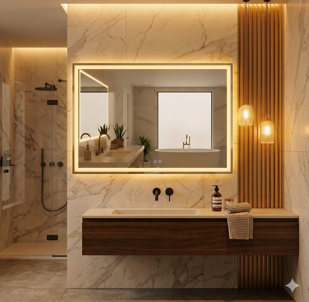 Espejo rectangular esmerilado 80x60 Touch c/desempañador Espejos