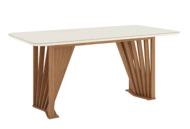 Mesa Agustina 180x90cm OFF White C/vidrio Galpón