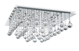 [G247 06C] Plafon cromo Lluvia de cristal K9 6xG9 30x30cm cromo Fotoluz